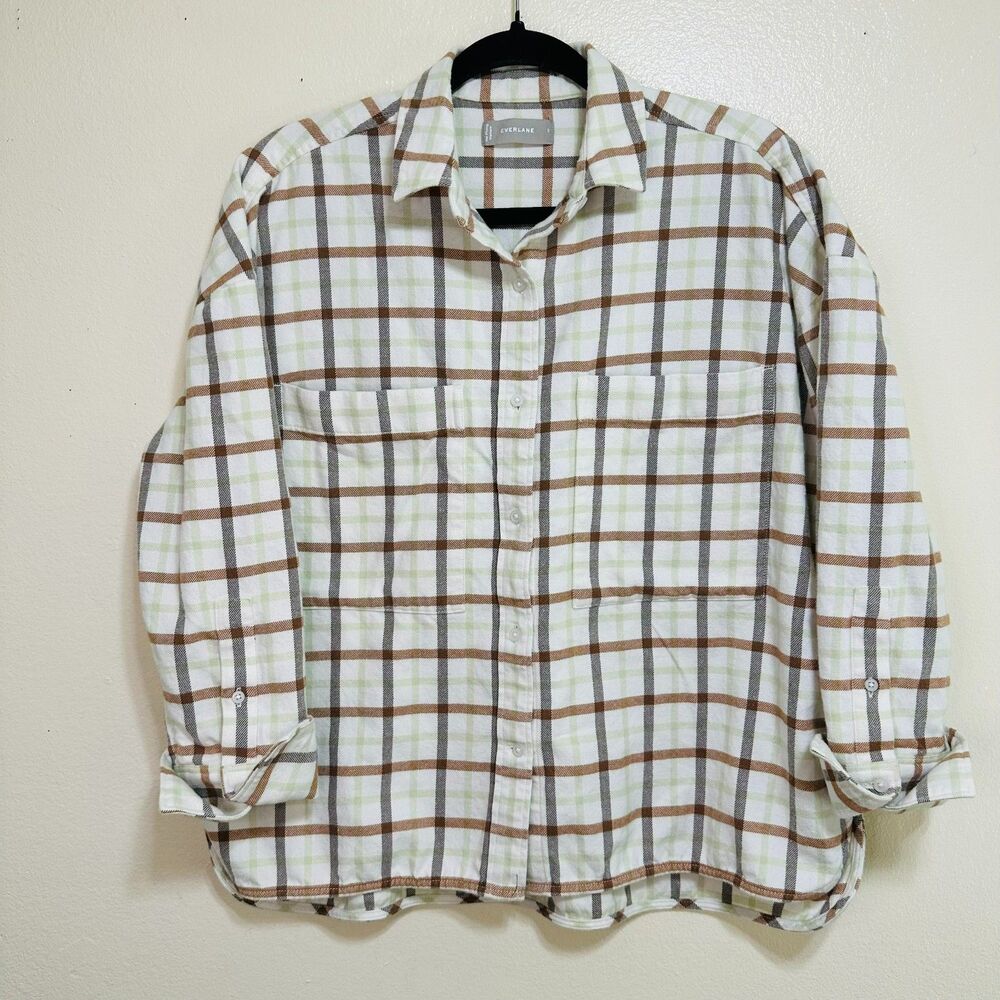 Everlane Women's Boxy Flannel Button Down Shirt Cuffed Sleeve Oversized, Size S